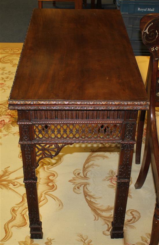 A Gothic Chippendale revival mahogany folding card table, W.3ft